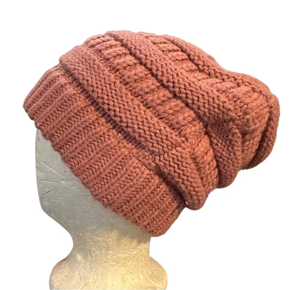 C.C. Slouchy Thick Warm Knit Cap Beanie Dusty Rose Soft Chunky Knit